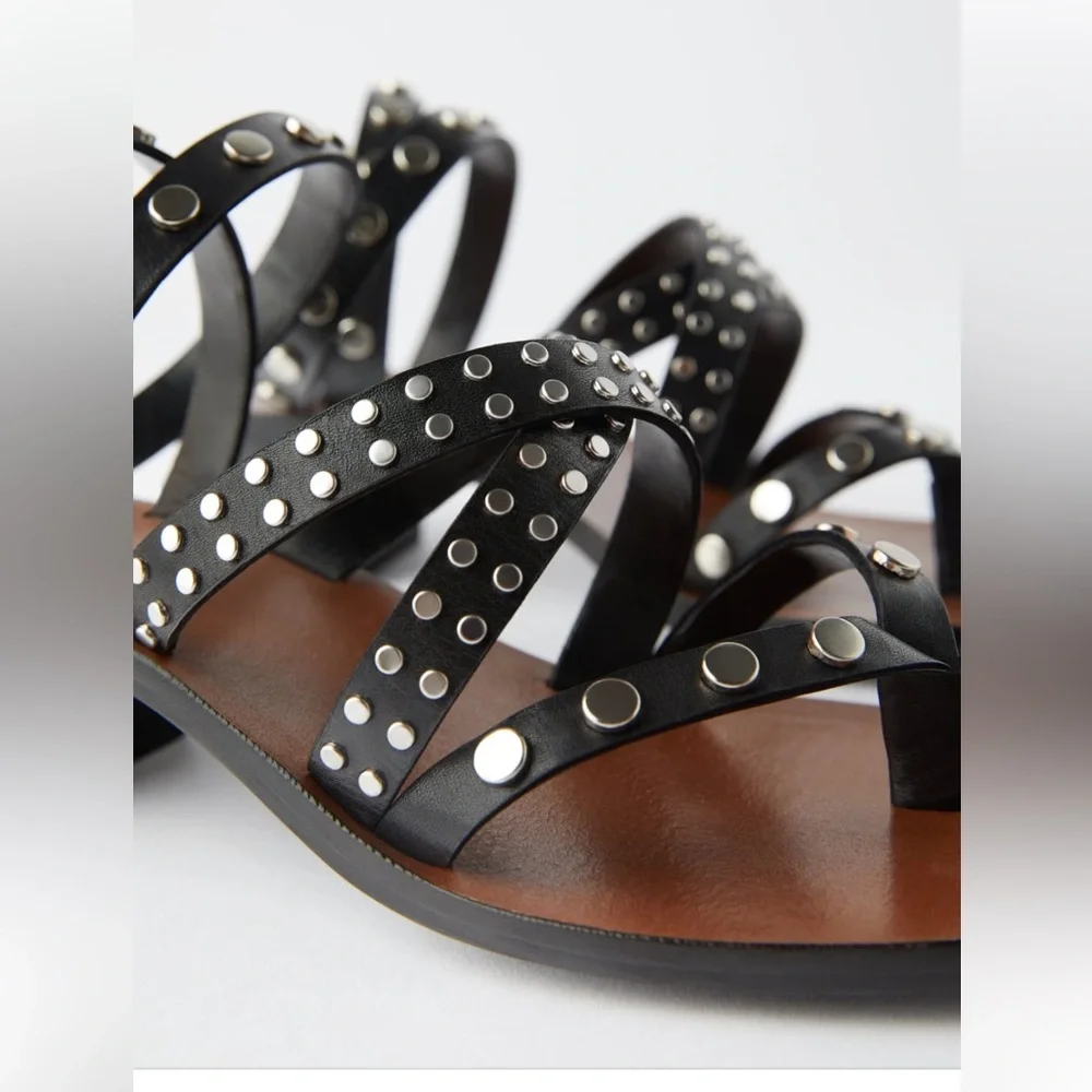 Zara leather studded ankle strap healed sandals - Picture 4 of 7